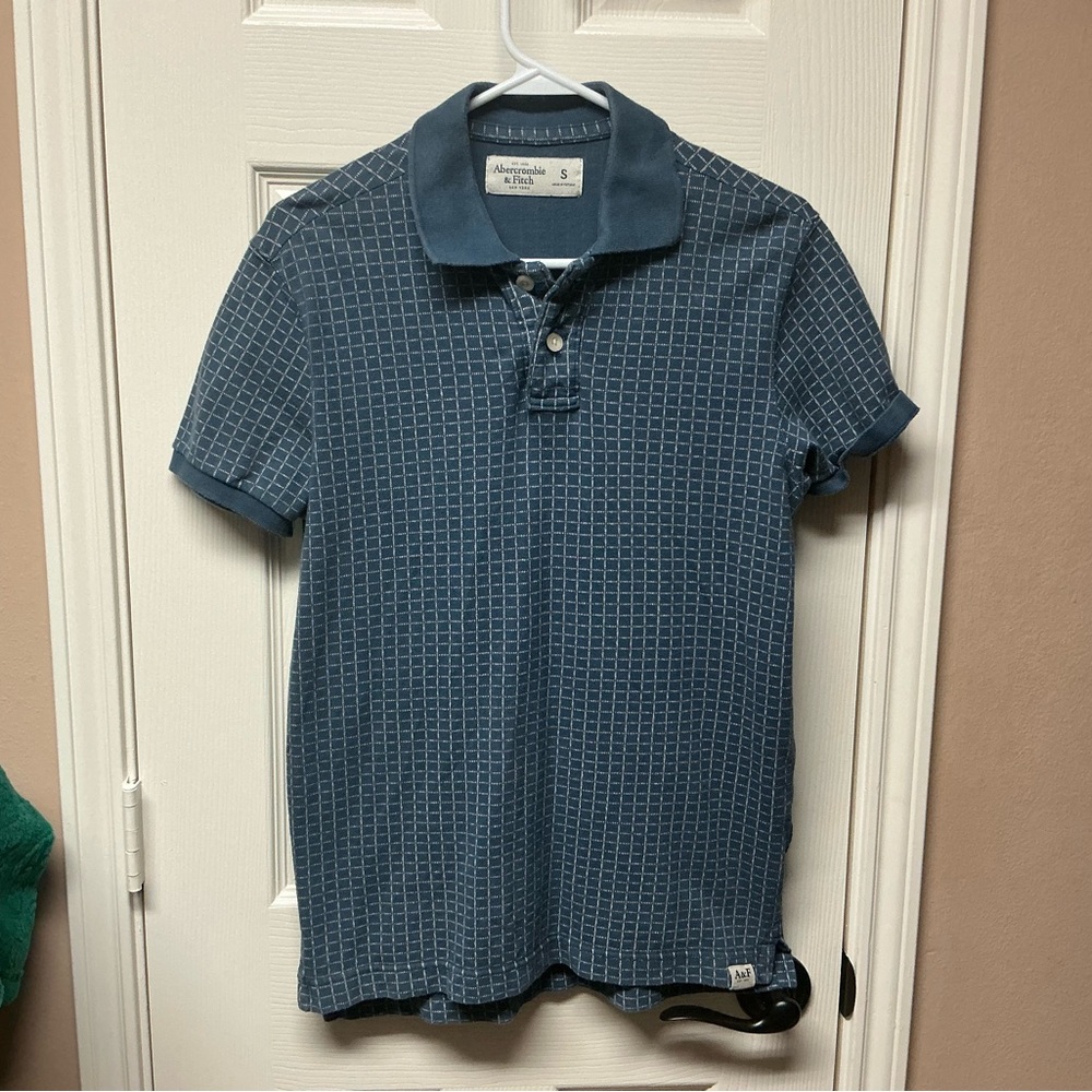 Abercrombie & Fitch Blue Polo Shirt with Textured Knit